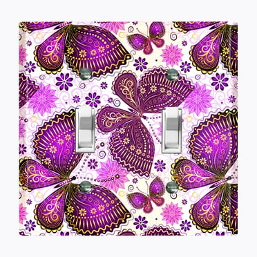 Metal Light Switch Plate Outlet Cover (Butterfly Purple - Double Toggle)