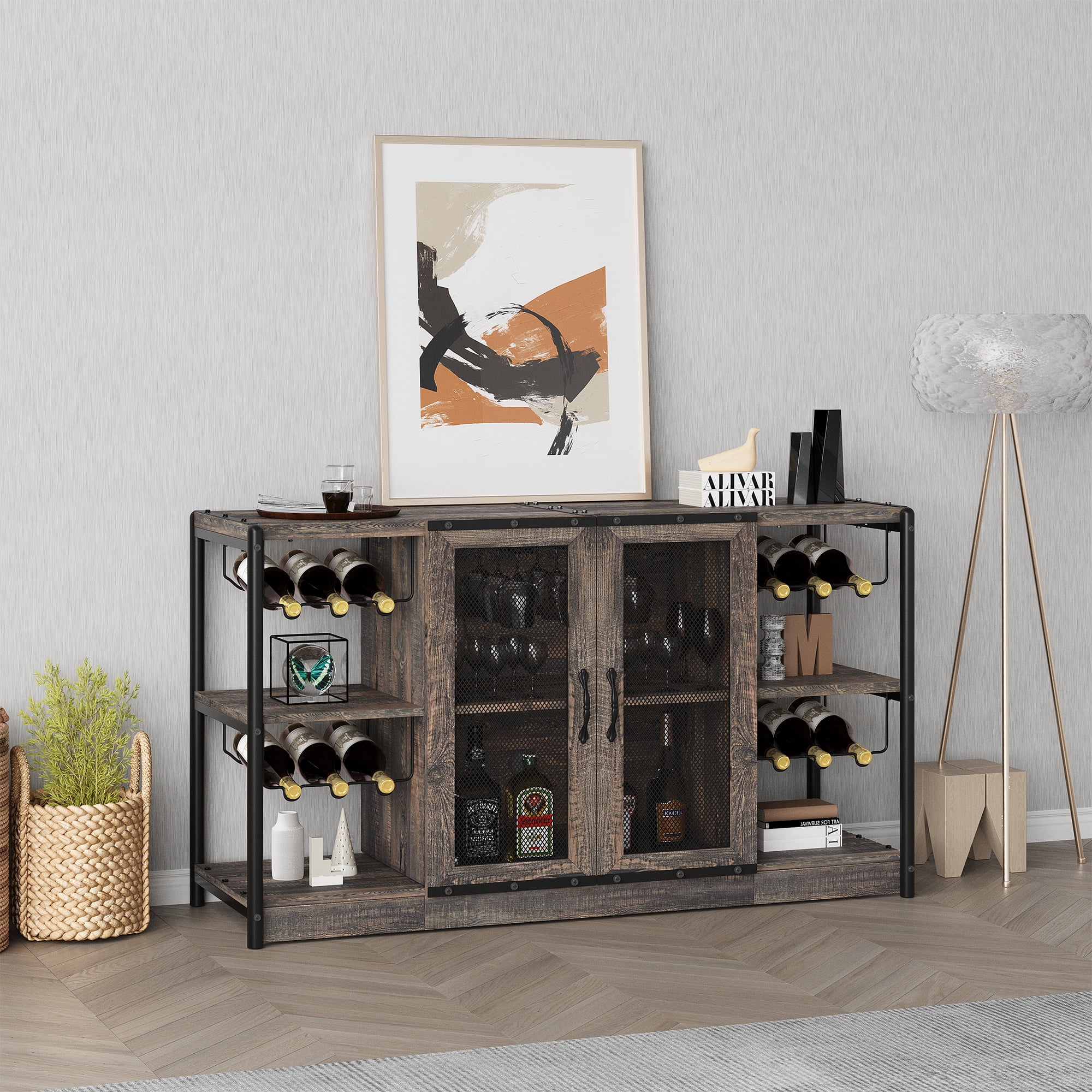 Bestier 3 Tier Liquor Bar Table Wine Bar Cabinet Coffee Station for Kitchen Grey, Size: One size, Gray