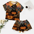 thumbnail image 4 of Halloween Ghosts Horror Pumpkin Women's Ruffle Short Sleeve Tops And Shorts Cute Peeps Bunny Pajamas Sets, 4 of 7