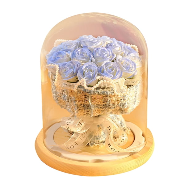 Decoración de flores de jabón Ramo de rosas múltiples cubierta de vidrio con luces Regalos navideños Regalos de cumpleaños para familiares y amigos