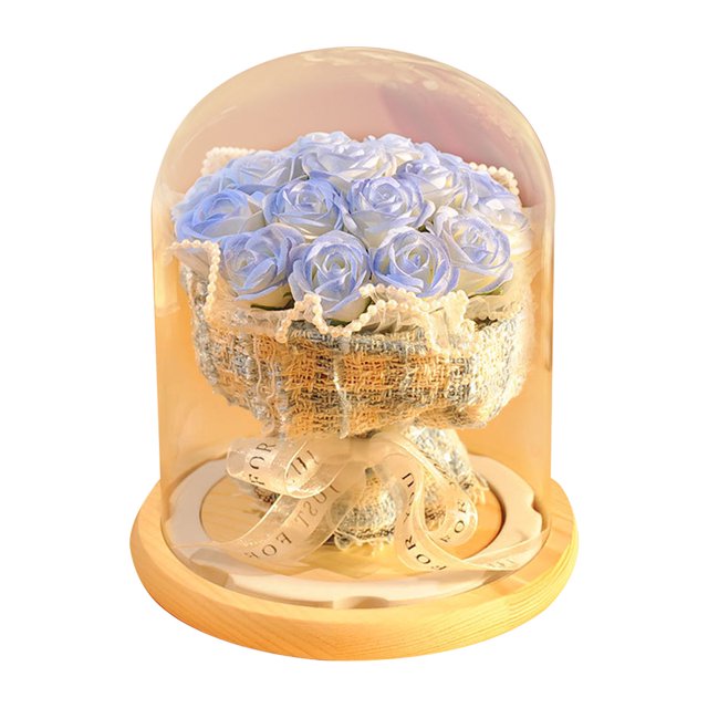 Decoración de flores de jabón Ramo de rosas múltiples cubierta de vidrio con luces Regalos navideños Regalos de cumpleaños para familiares y amigos