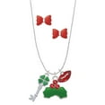 thumbnail image 1 of Delight Jewelry Silvertone Translucent Green Lucky Four Leaf Clover Key Christmas Kiss Charm Necklace and Stud Earrings, 1 of 4