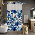 thumbnail image 5 of Blue Flower No Hooks Shower Curtain with Snap-in Liner Watercolor Gradient Blue White Floral Grey Leaf Linen Texture Shower Curtains for Bathroom, Waterproof, Easy Install, Washable 54"x78", 5 of 9