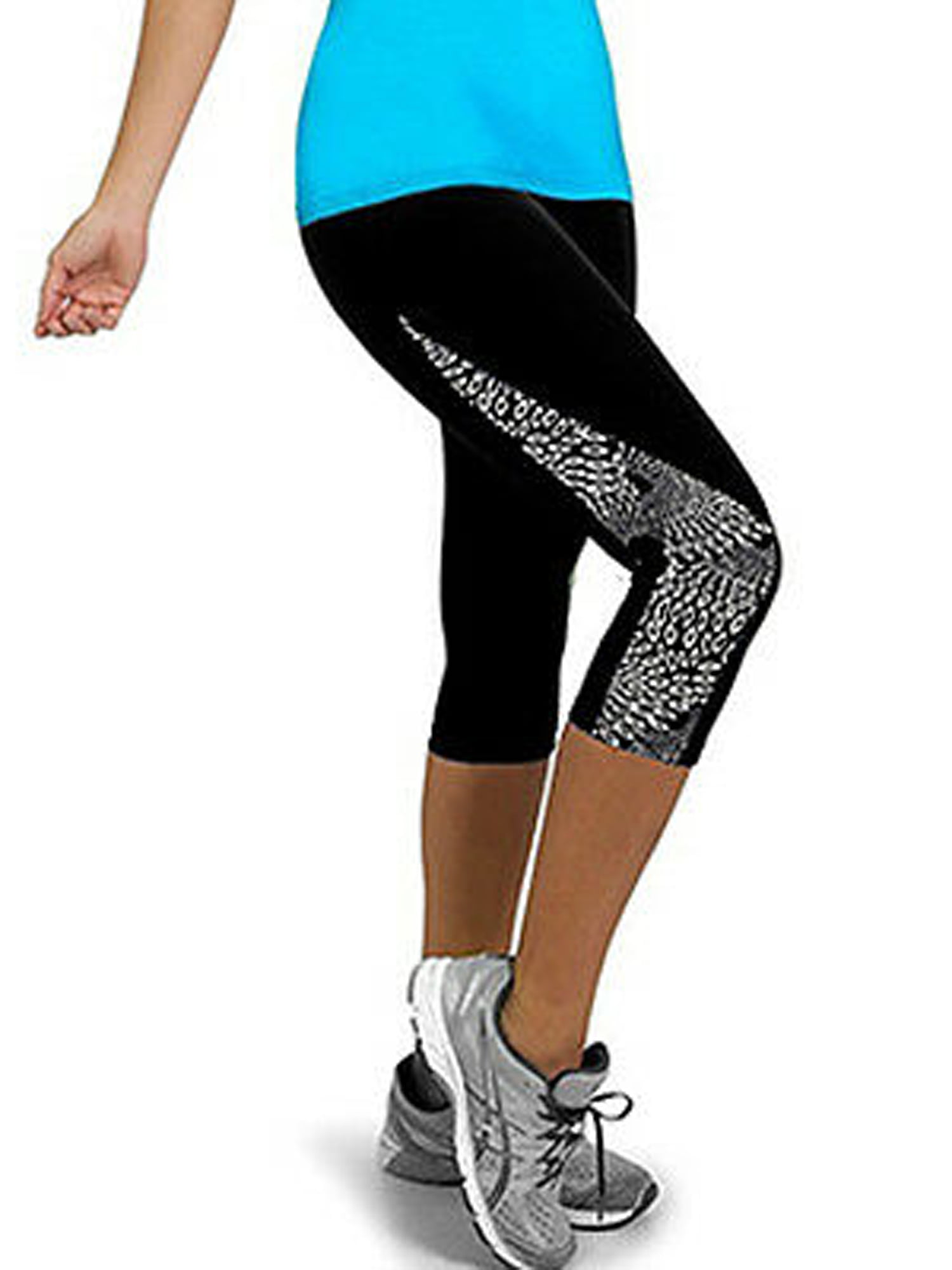 Womens Yoga Fitness 3/4 Pants Jogging Sports Cropped Capri Gym Workout Leggings 