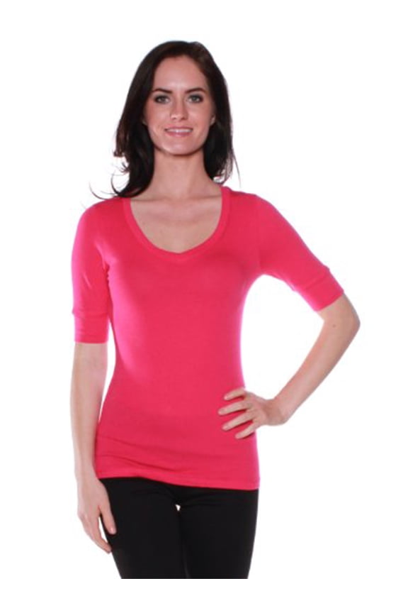 Women's Cotton Blend V Neck Tee Shirt Half Sleeves - Junior and Plus Sizes