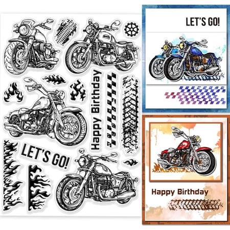 Motorcycle Clear Stamps for DIY Scrapbooking Motorcycle Tyre Flames Silicone Stamp Seals Transparent Stamps for Cards Making Photo Album Journal Home Decoration 8.27×5.83inch