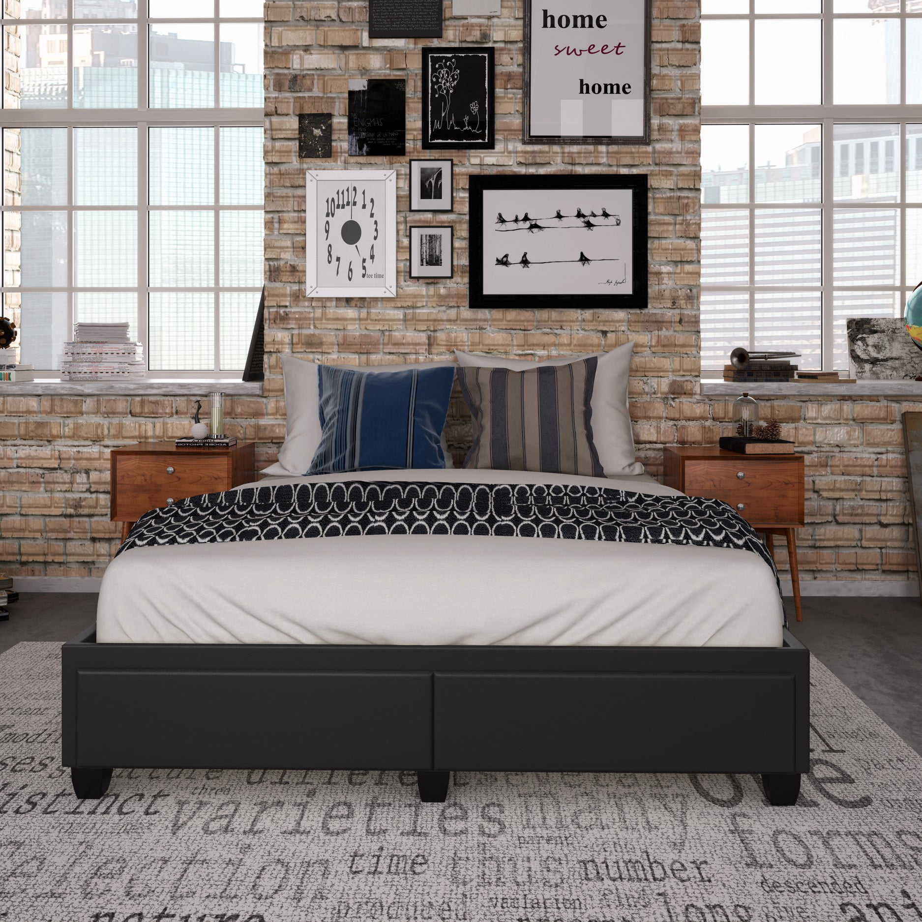 Boyd Sleep Parma Upholstered Faux Leather Platform Storage Bed, Queen, Black