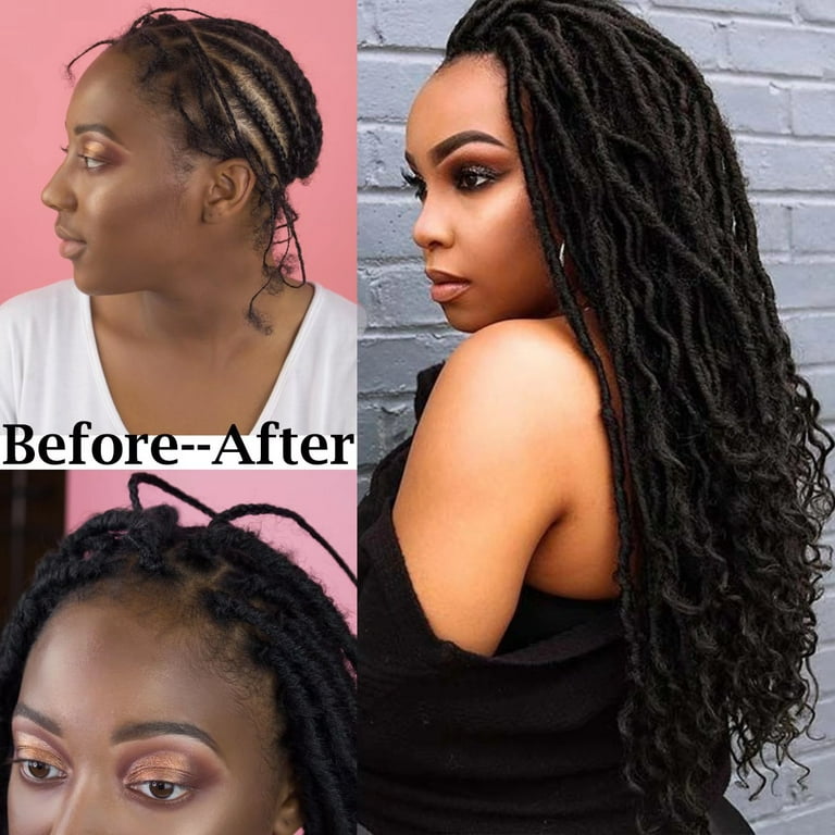 Benehair Goddess Locs Crochet Braids Curly Wavy Faux Locs Hair Extensions  with Curly Ends Pre Looped Locs Synthetic for Women 20 Black 