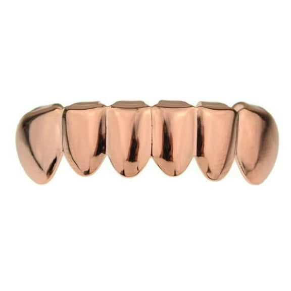 14k Rose Gold Plated Grillz Bottom Lower Teeth Plain Six Tooth Hip Hop Grills