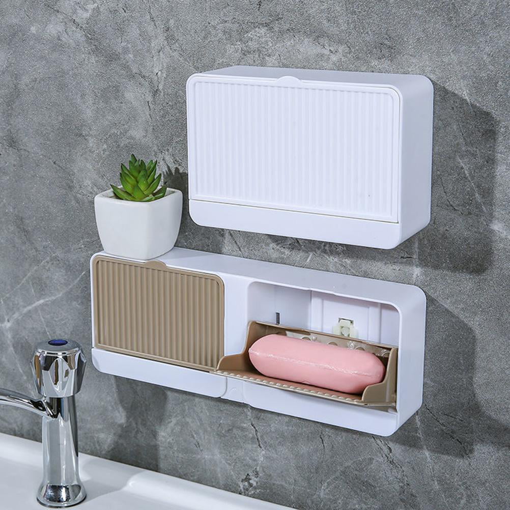 NICAVKIT 2 Pack Shower Soap Dish Holder with Lid, Bar Soap Holder with  Drain, Wall Mounted Soap Box Container for Shower, Bathroom, Bathtub,  Kitchen