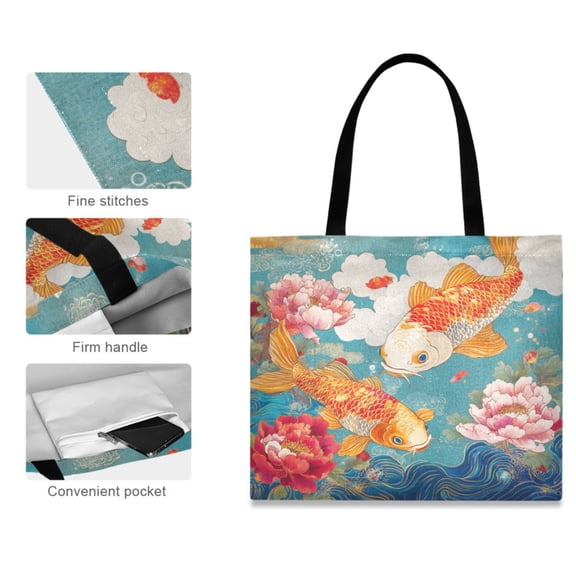 Canvas Tote Bag for Women Girls Design Print Koi Dance Tote
