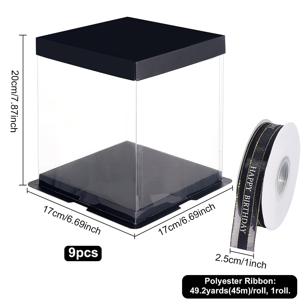 1 Bag DIY Cardboard Boxes with 1 Roll Polyester Ribbon Black Box: 17x17x20cm 9pcs Ribbon: 49.2yards(45m)/roll 1rollDIY