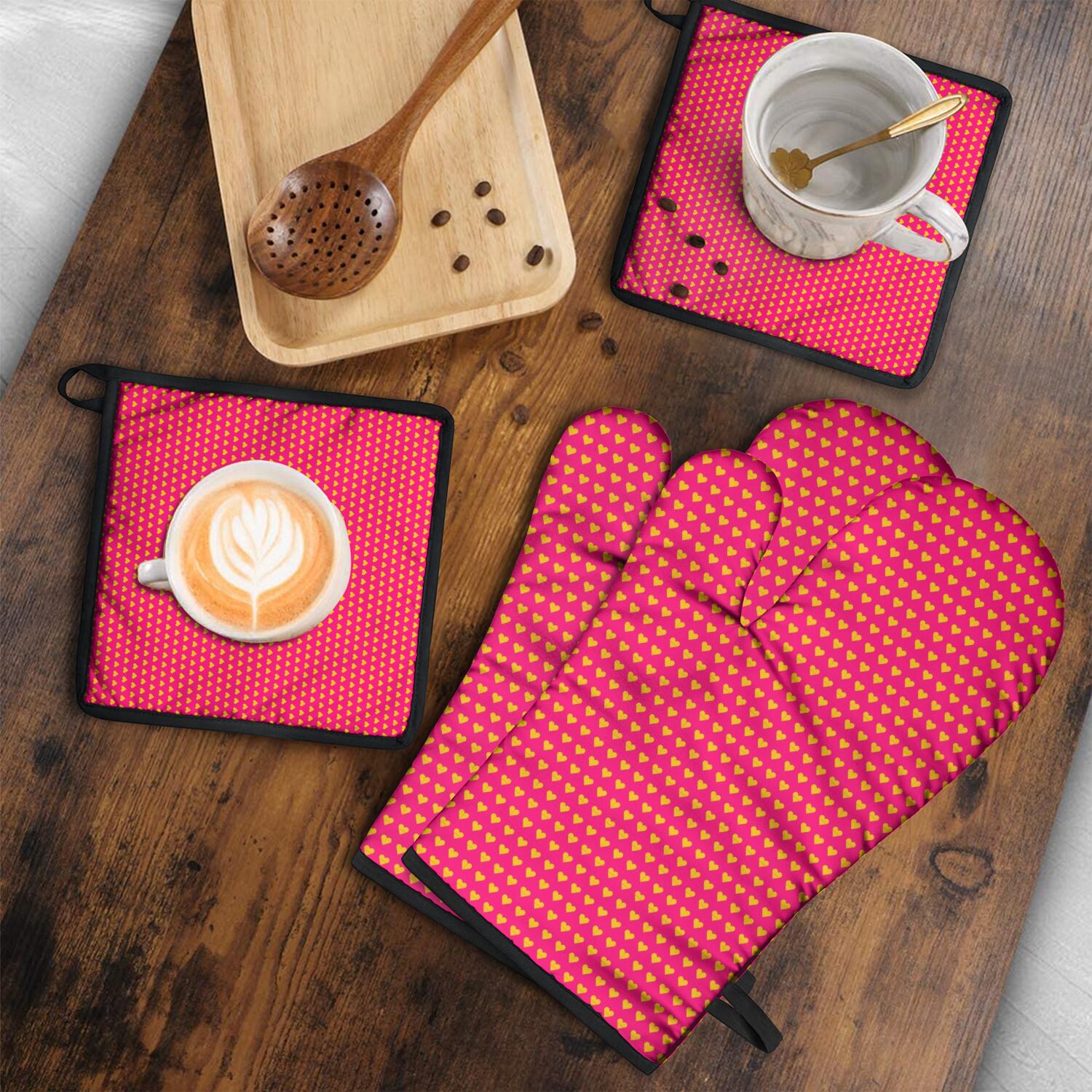 Oven Mitts and Pot Holders Set Of 4, Heat Resistant Kitchen Gloves with Non-Slip Grip, Hanging Loop, Soft Cotton Lining for Baking, Cooking, Grilling, Barbecue