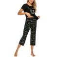 thumbnail image 2 of Gomelly Ladies Pajamas Sets Letters Print Sleepwear Baggy 2 Piece Outfits Women Casual Sleep Lounge Set Short Sleeve Nightwear Black L, 2 of 6