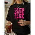 thumbnail image 1 of Camisetas de manga corta con estampado para niñas y niñas, de algodón, cómodas para uso diario, playera simple de veranoWomen's Vintage-Inspired "Faith Over Fear" Graphic Tee - Casual Round Neck, Sh, 1 of 7