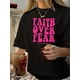 thumbnail image 1 of Camisetas de manga corta con estampado para niñas y niñas, de algodón, cómodas para uso diario, playera simple de veranoWomen's Vintage-Inspired "Faith Over Fear" Graphic Tee - Casual Round Neck, Sh, 1 of 7