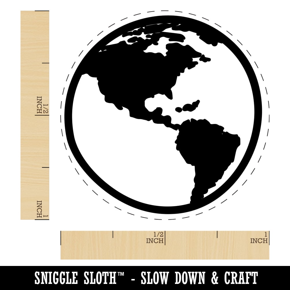Earth Globe Travel Doodle Self-Inking Rubber Stamp Ink Stamper - Brown Ink - Medium 1 Inch