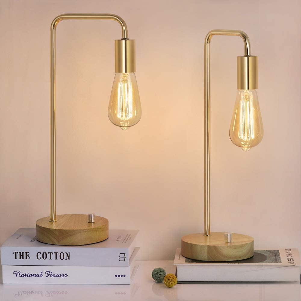 Industrial Table Lamps, Edison Bedside Lamps Set of 2, Gold (Without