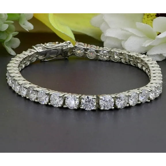 10CT Round Cut Lab Created Diamond Tennis Bracelet 8" 14k White Gold Plated Silver