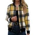 thumbnail image 2 of GEWSEY Flannel Jacket Women Stand Collar Long Sleeve Zip up Plaid Shackets Casual Warm Bomber Jackets Coats Fall Outfits (Yellow, M), 2 of 6