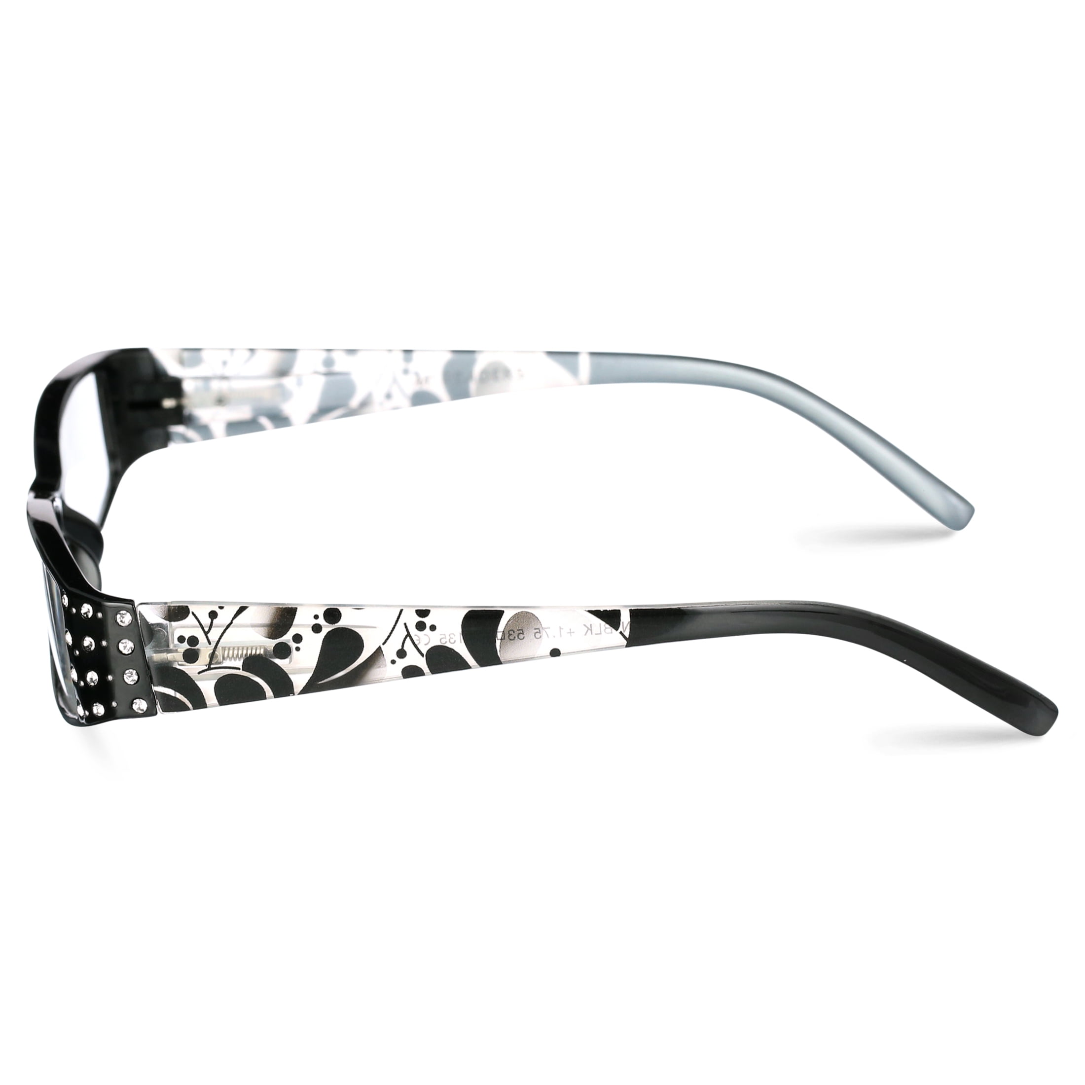 M Readers Women's Erin +1.75 Rectangle Reading Glasses with Case, Black
