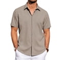 thumbnail image 1 of Camisa J.VER de lino de manga corta con botones para hombre, color caqui, 4XL, 1 of 5