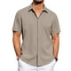 thumbnail image 1 of Camisa J.VER de lino de manga corta con botones para hombre, color caqui, 4XL, 1 of 5