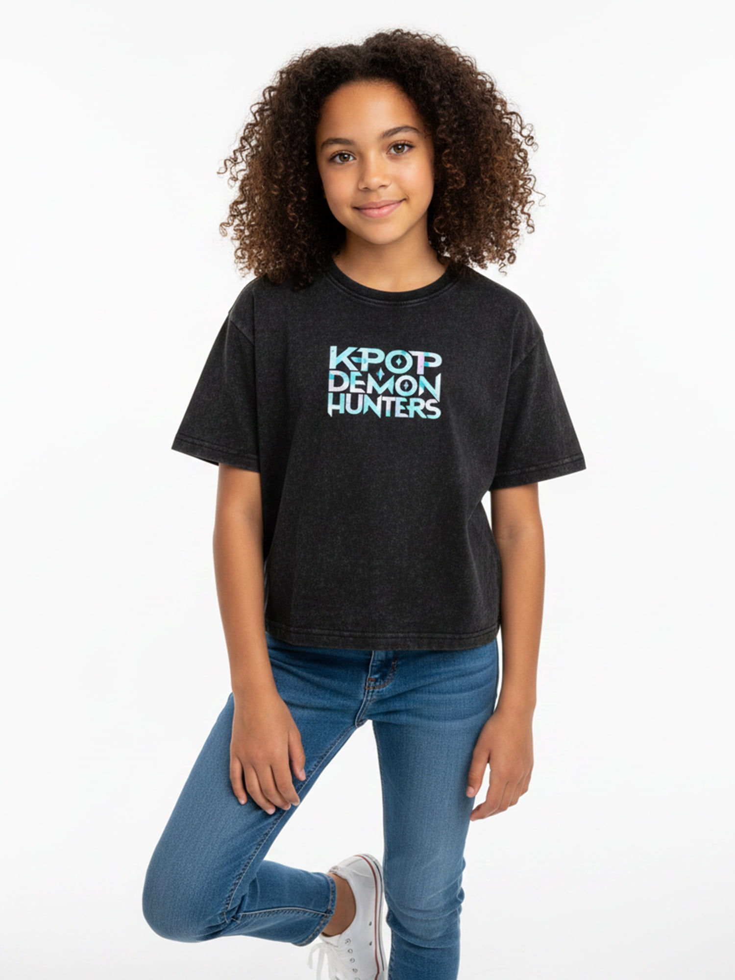 KPop Demon Hunters Girls Mineral Wash Graphic T-Shirt, Sizes 4-16