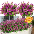 thumbnail image 3 of 6 Bundles Artificial Flowers Outdoor UV Resistant Flowers No Fade Faux Plastic Plants Garden Porch Window Box Decorating, Magenta, 3 of 10