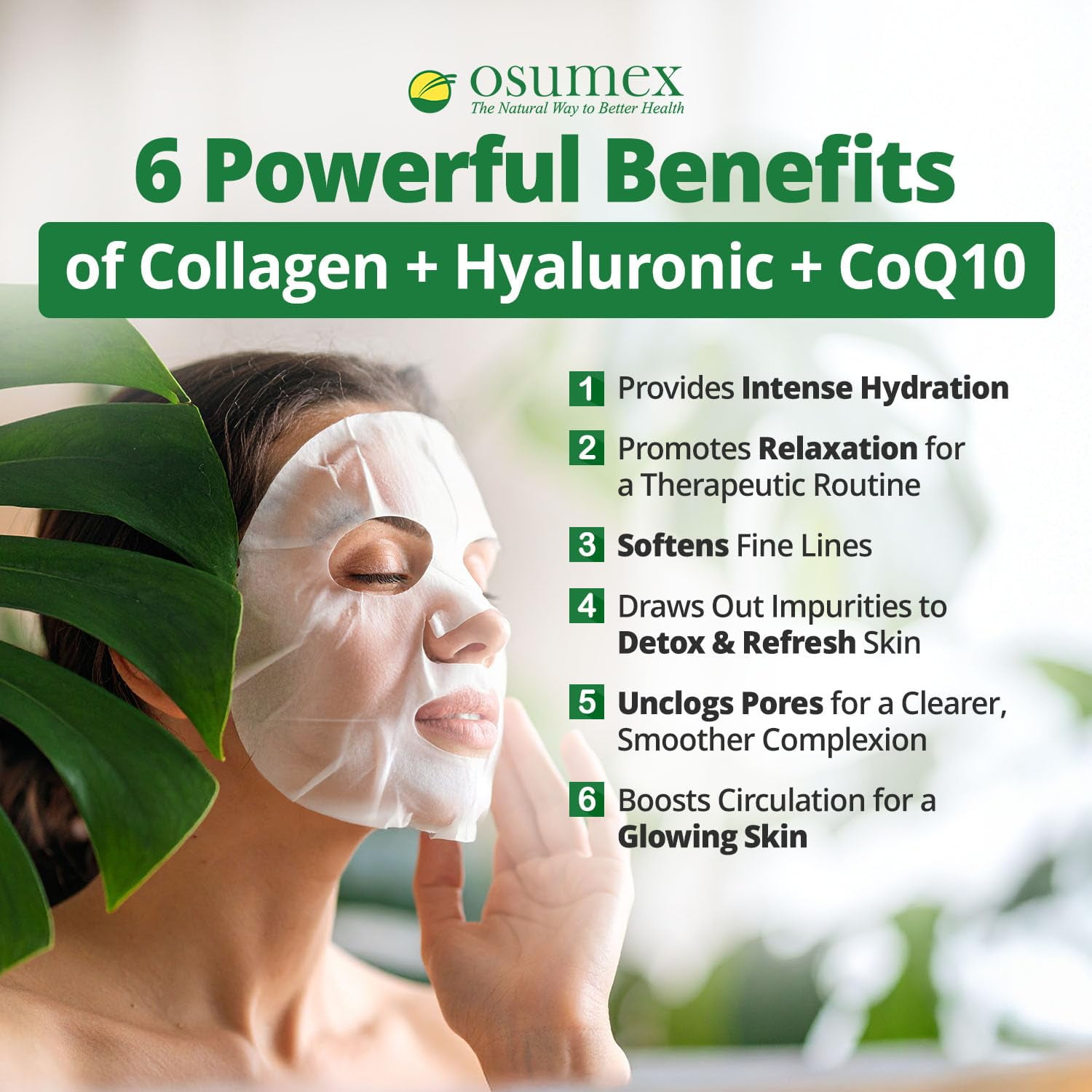 Osumex Perfecting Face Mask 5 Pack (New and Improved Formula) - Hydrating Collagen Face Masks, Moisturizing Face Mask, Sheet Face Masks, Anti Aging for Dry Skin, Sheet Masks Skincare