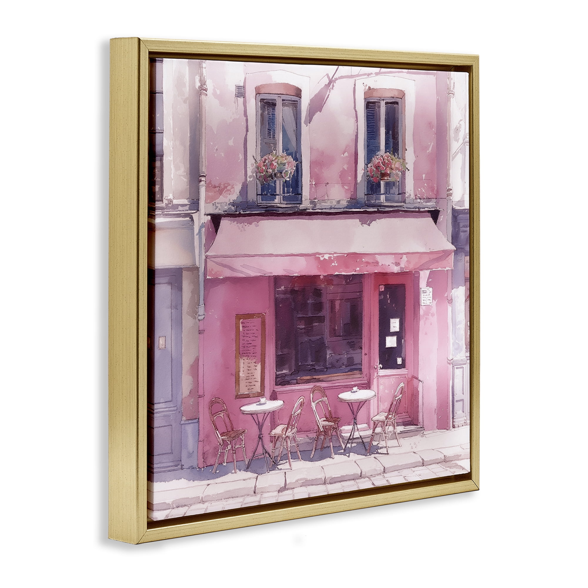 Stupell Industries Pinkish Delight Café Buildings & Architecture Painting Gold Floater Framed Canvas Art Print Wall Art, 18 x 18