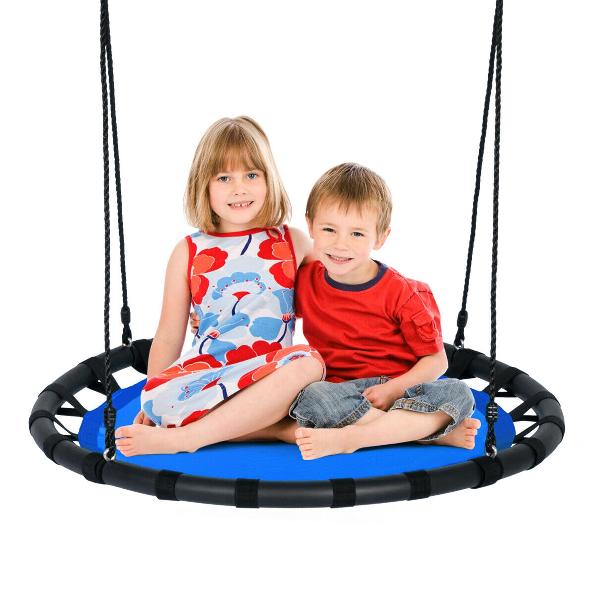 Gymax 40'' Flying Saucer Round Tree Swing Kids Play Set w/ Adjustable Ropes  Outdoor Blue