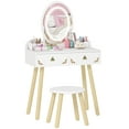 thumbnail image 1 of Qaba Kids Vanity, Girls Vanity Set with Mirror, Stool, 3-Colour LED Lights, 1 of 10