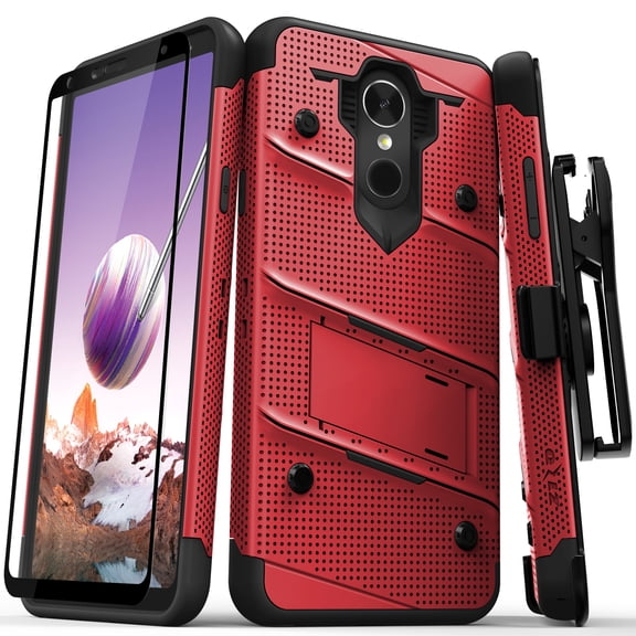 ZIZO BOLT Series LG Stylo 4 Case Military Grade Drop Tested with Tempered Glass Screen Protector, Holster, Kickstand RED BLACK