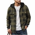 thumbnail image 2 of LYSMORA Mens Drawstring Hooded Long Sleeve Plaid Flannel Shacket Dual Chest Patch Pockets Ribbed Cuffs Button Front Casual Street Outer Jacket Top, 2 of 8