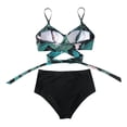 thumbnail image 5 of Women's Striped Print Bikini Set Push Up Padded Two Piece Sexy Swimsuit Beachwear for Summer Vacation Pool Party,Green,XL, 5 of 9