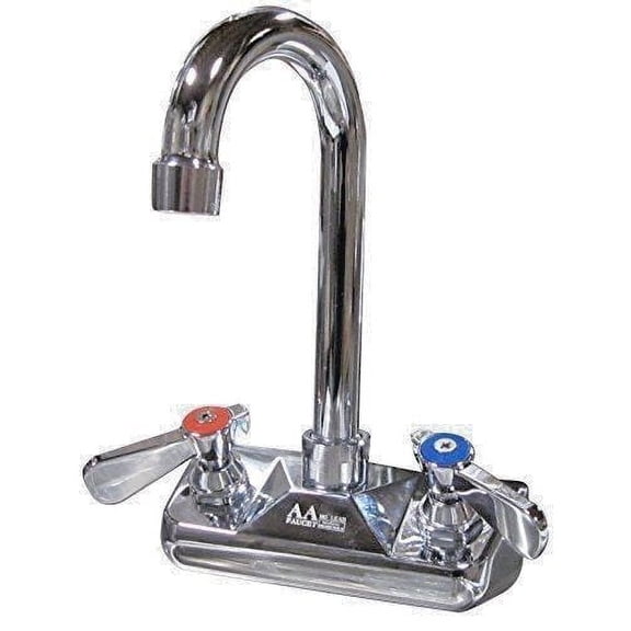 4" Wall Mount Commercial Faucet with 5" Gooseneck Spout AA-412G No Lead