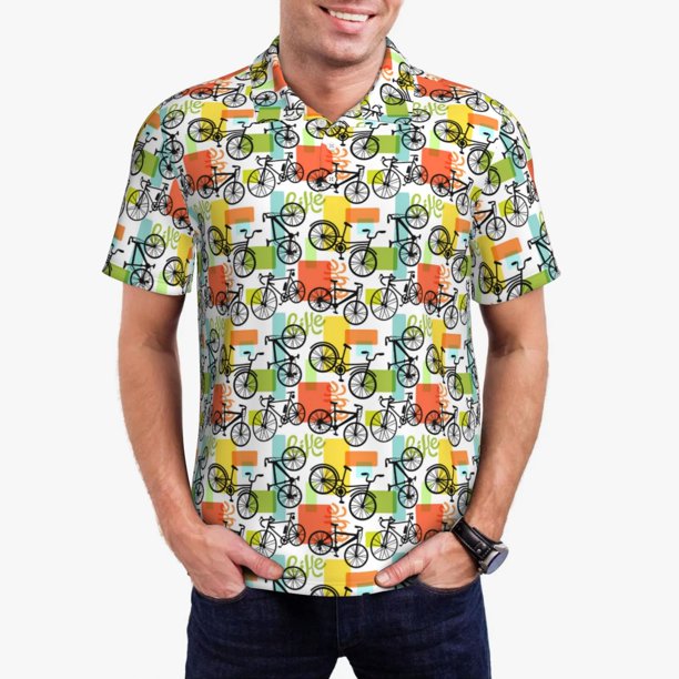 Fotbe Retro Bike Camiseta Polo de Golf para Hombre con Estampado – Camisa Deportiva Transpirable con Cuello Abotonado-Medium