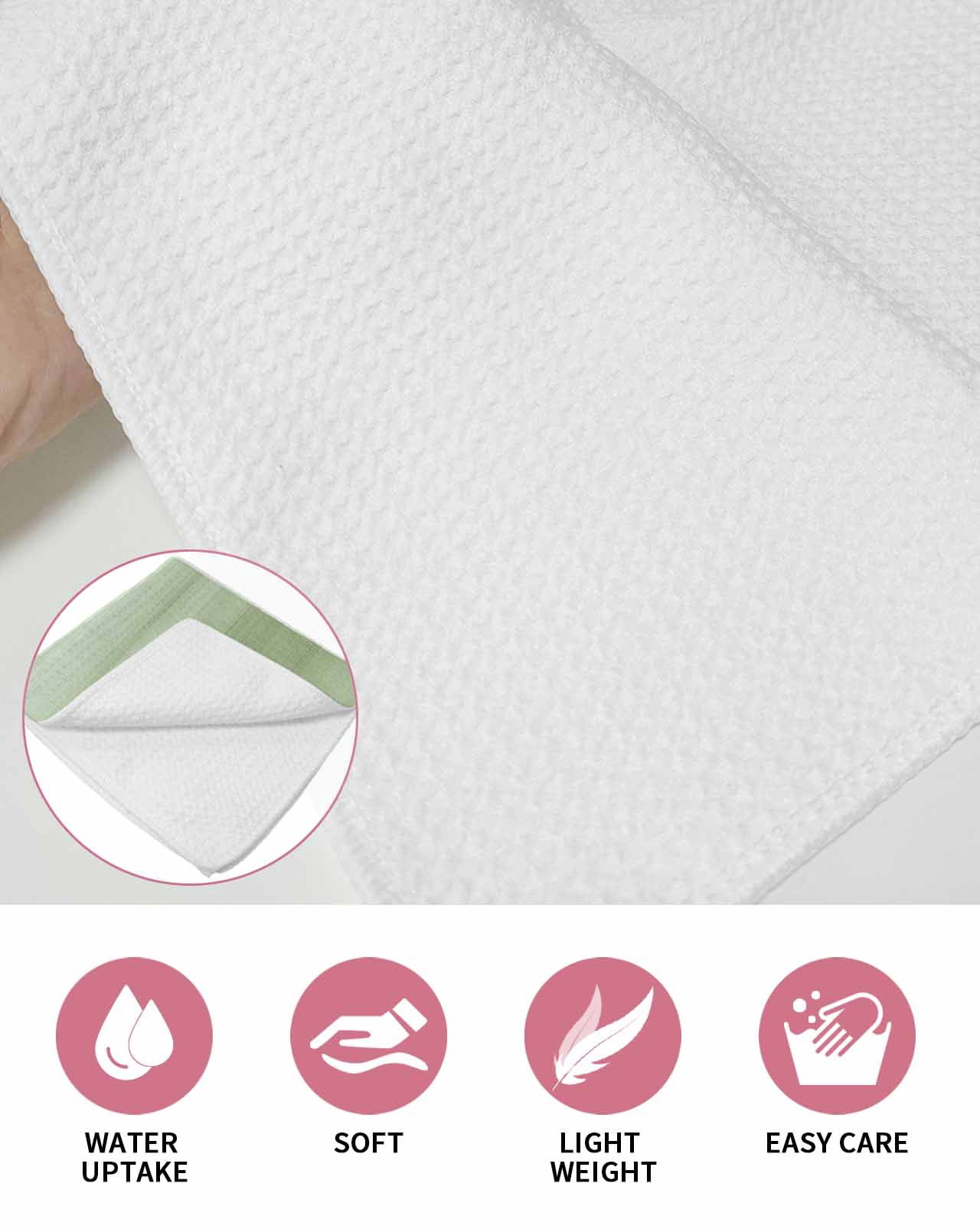 Sage Green White Ombre Kitchen Dish Towels for Drying Dishes Set of 4, Country Modern Stripes Lines Waffle Weave Microfiber Terry Hand Tea Bathroom Towels Quick Dry & Absorbent Towel 12x12