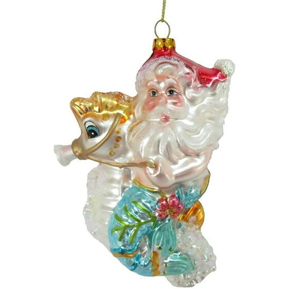 Blown Glass Santa Merman On A Seahorse Ornament