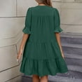 thumbnail image 5 of Oplxuo Tiered Ruffle Dress Women Summer Loose 3/4 Sleeve A Line Mini Dress Pleated V Neck Baby Doll Dresses with Pockets, 5 of 7