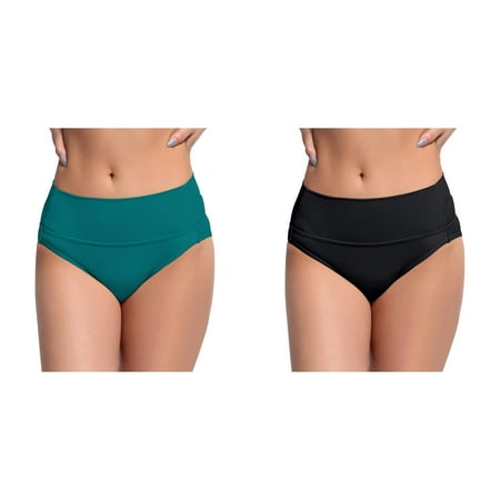 (2-Pack) 2025 New Women s High Waisted Swimming Pants for Men Bikini Bottoms Retro Basic Swim Pants Cover Up for Women Plus Size Full Coverage Swimsuit Mid Women s Swim Bottoms Waist Bathing
