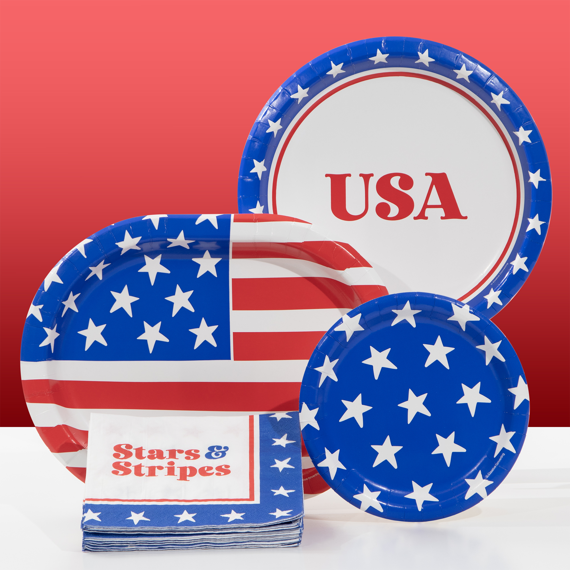 4th of July, Patriotic Flag USA Disposable Paper Plates, 10", Red/White/Blue, 8 Count, by Way To Celebrate