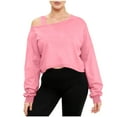 thumbnail image 7 of cocolona Womens Off The Shoulder Cropped Sweatshirt Fall Winter Solid Color Long Sleeve Shirts Fashion Casual Loose Pullover Tops, 7 of 7