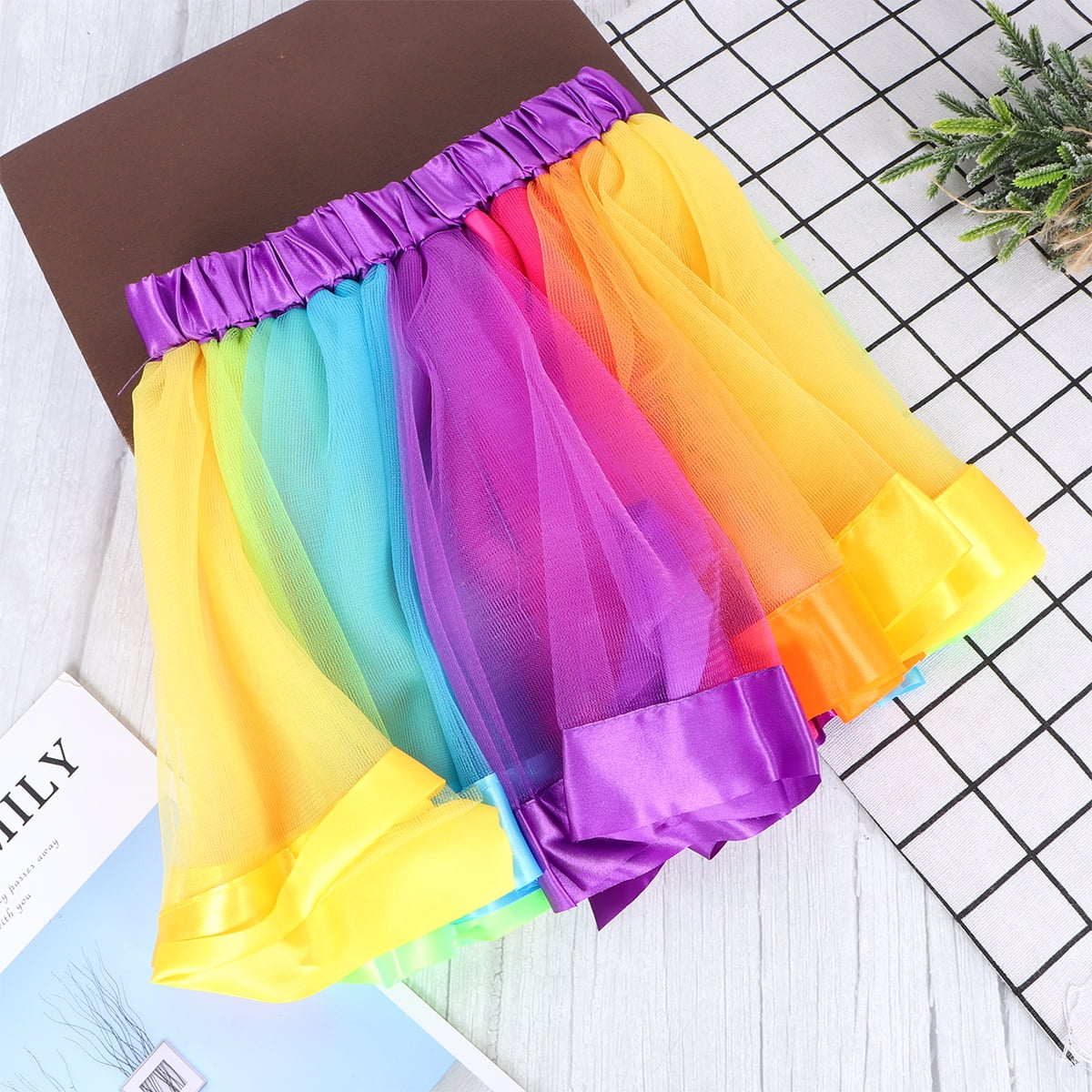 Girls Rainbow Skirt Ruffle Tiered Dance Performance Dress for Girls 79