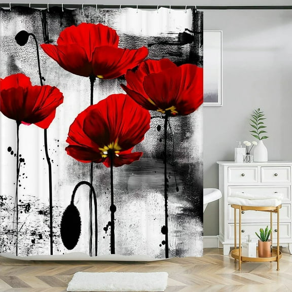 Retro Blooming Flowers Shower Curtains Bathroom Curtains Waterproof Polyester Ba