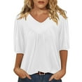 thumbnail image 2 of Womens Plus Size Tops Elbow-Length Puff Sleeve Dressy Blouses Crew Neck Pleated Front Casual Loose Tunic Tops Summer Shirts S-2XL, 2 of 9