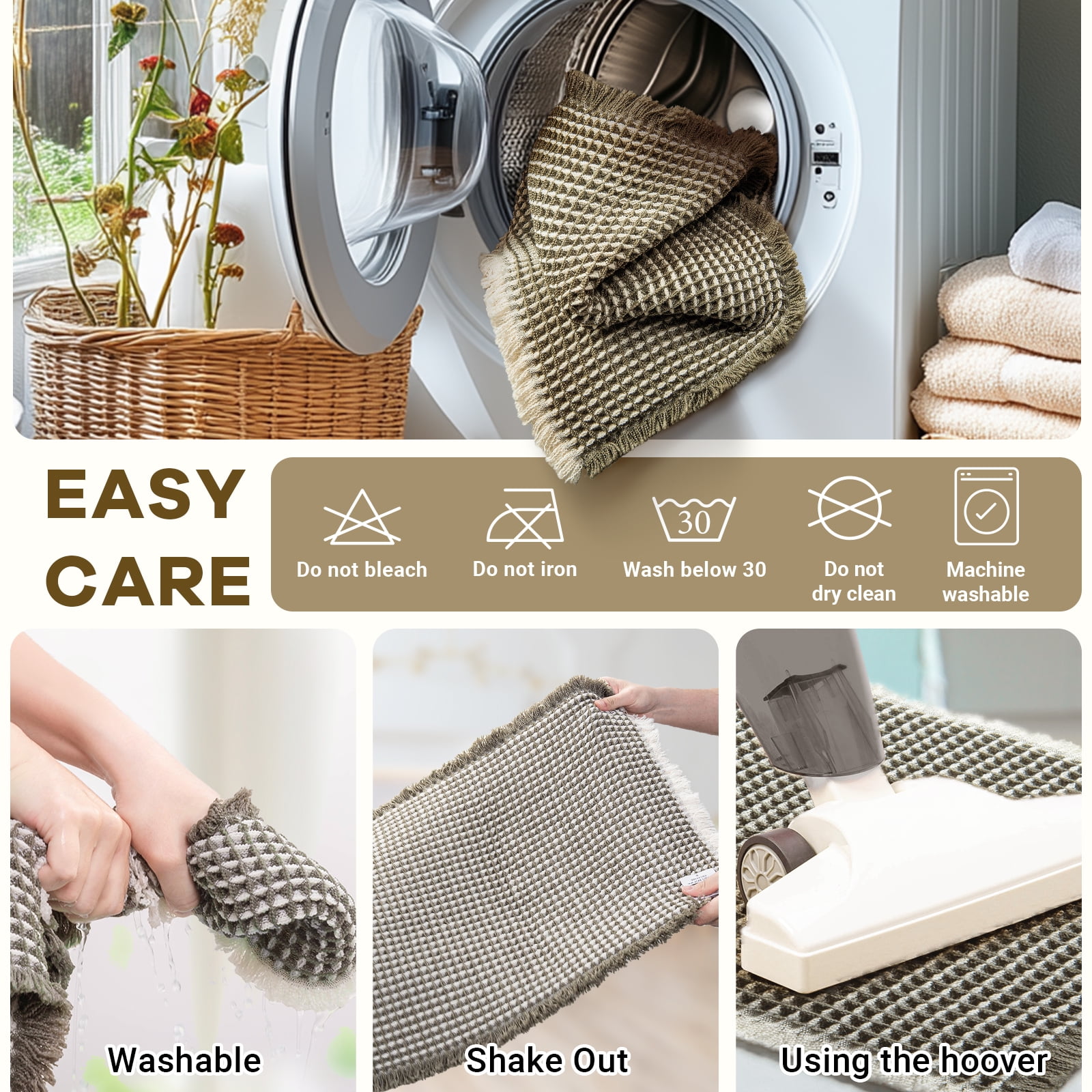 Large Waffle Bath Mat Set, Non Slip Bathroom Mat Set, Extra Soft Floor Bathroom Rugs Sets 2 Piece (20"×47" and 16"×24")