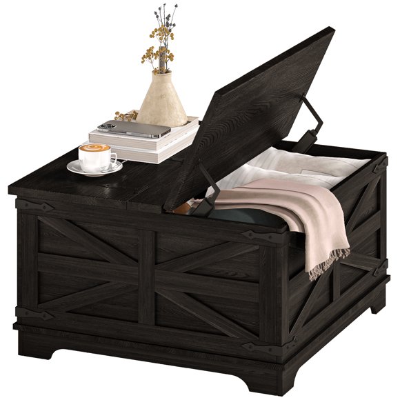 HOMCOM Coffee Table with Flip Top Hidden Storage, Square Center Table Black