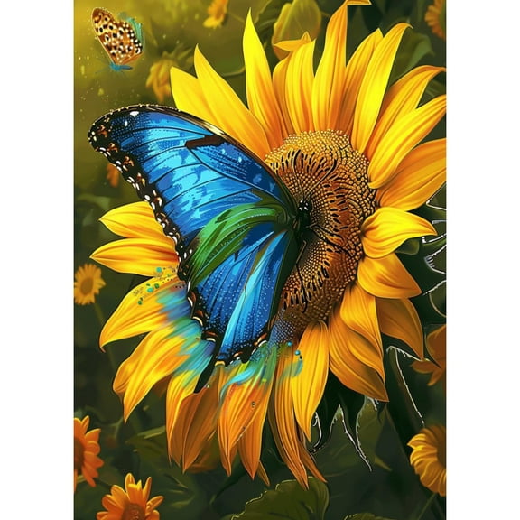 5D Diamond Art Painting A Butterfly Fly on Sunflower DIY Paint with Full Drill Round Diamond Gems Painting by Number Kits for Adults Art Craft Home Wall Decor 15.8x19.8in